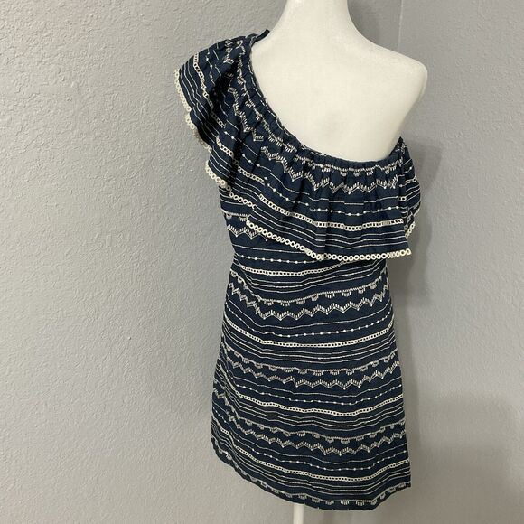 Parker Womens Dress Size XS Katrina Blue Chambray One Shoulder Ruffle - Picture 3 of 8
